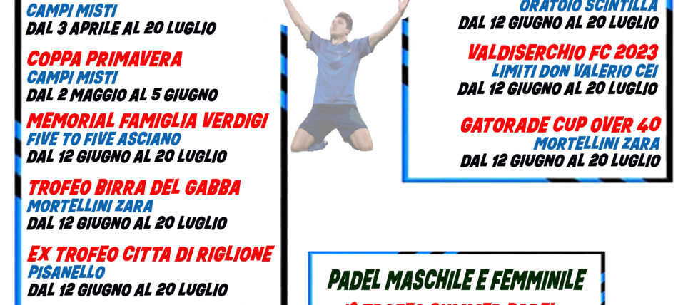 Tornei Primavera Estate 2023…Calcio a 5 Open e Over 35, Calcio a 7 Open e Over 40, Padel e Beach Soccer!